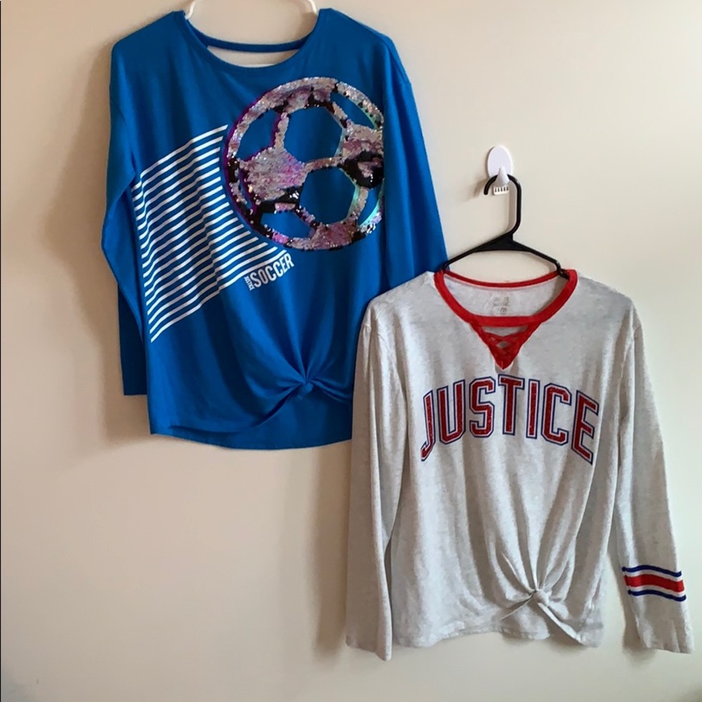 Justice bundle of 2 long sleeve front tie shirts❣️